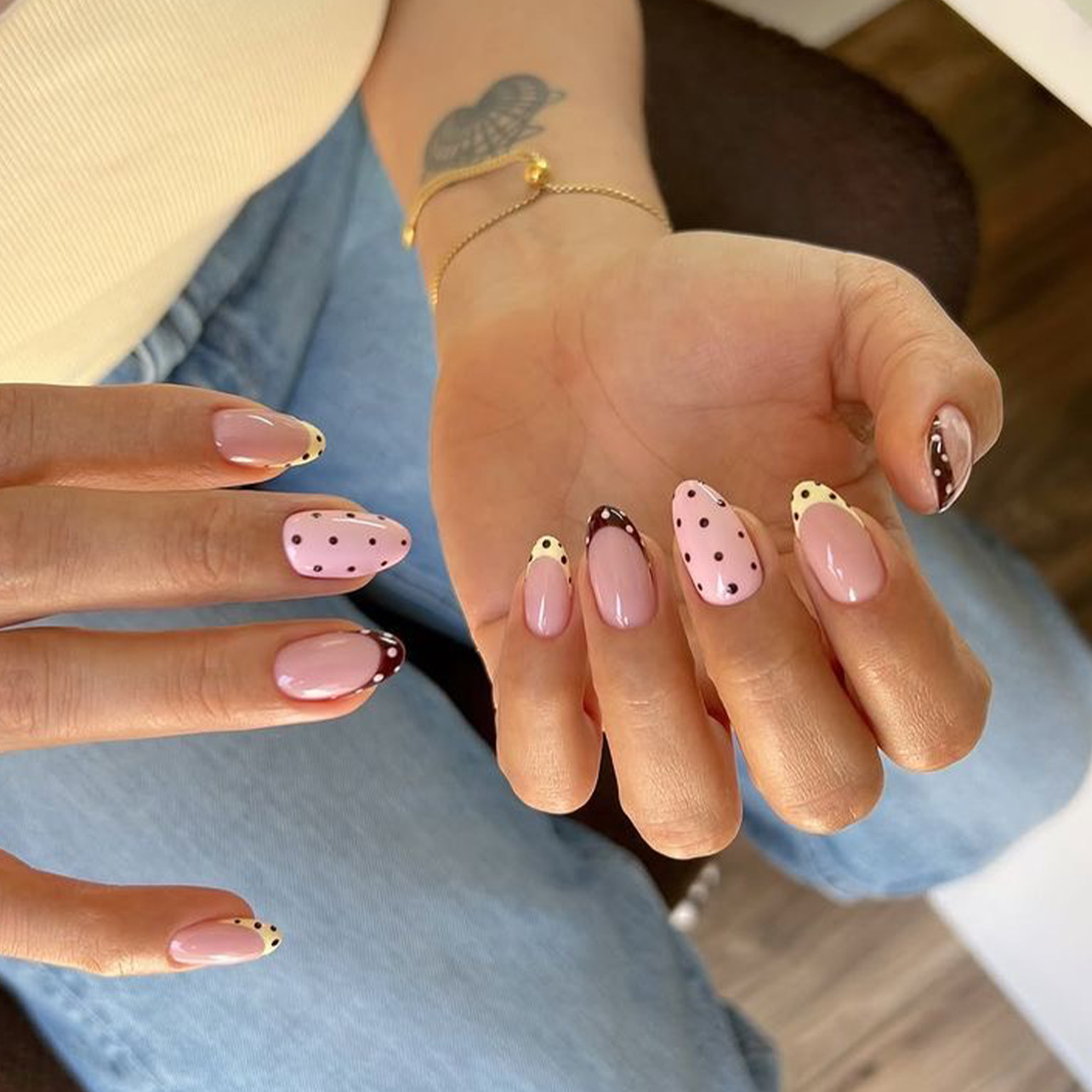 Nail Art French Nails - 24Pcs Almond False Nails Sets Polka