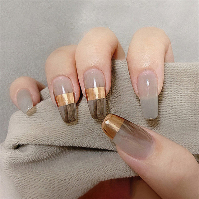Nail Art Simple - 24Pcs Medium Coffin Press on Nails