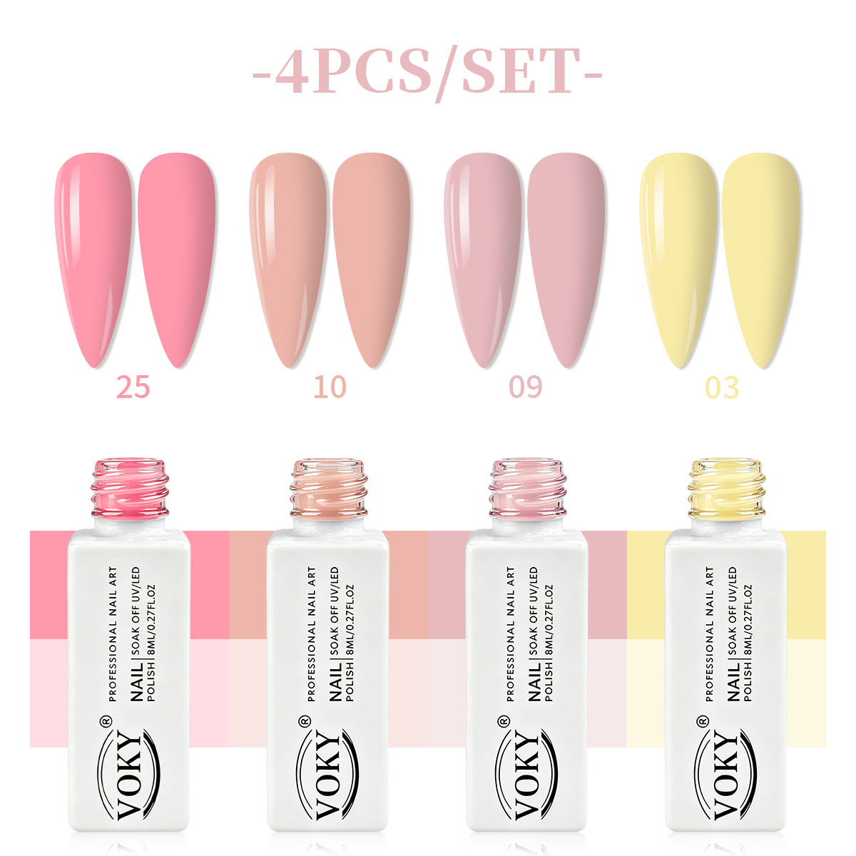 Nail Art Natural Pink - VOKY four-piece nude pink cream yellow