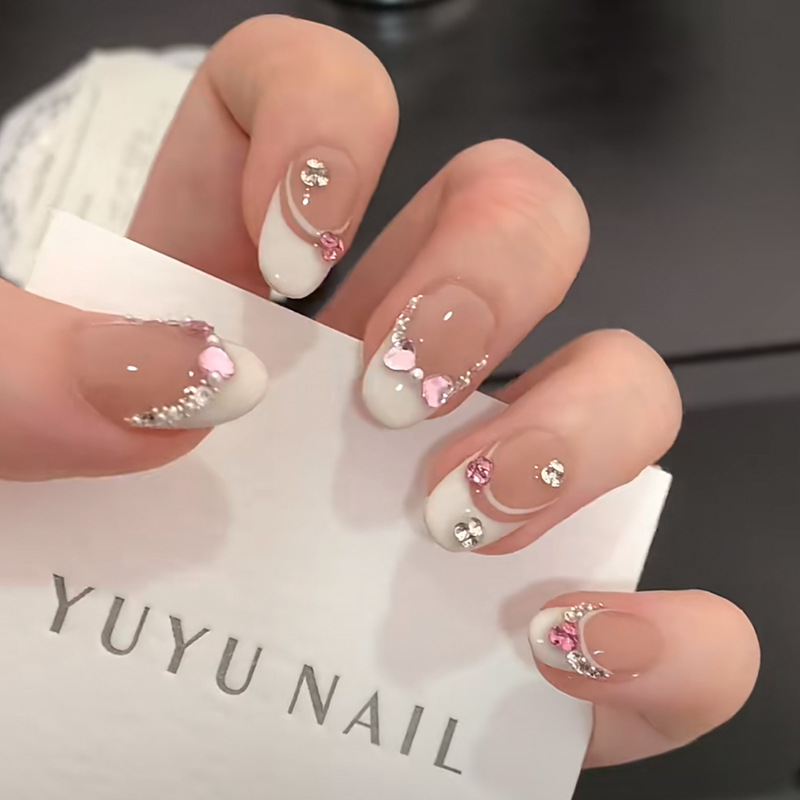 10Pcs White French Pink Heart  - огляд і ціна Nail Art French Nails