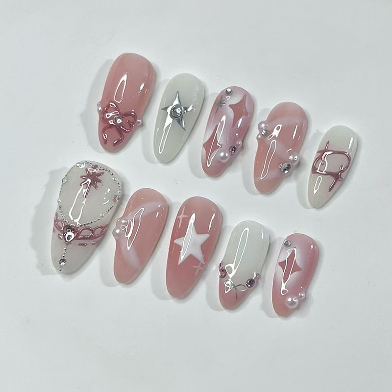 24Pcs Short Almond Nails Set F - огляд і ціна Nail Art French Nails