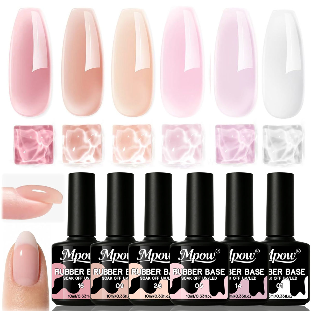 Mpow 1/6pcs 10ml Rubber Base G - огляд і ціна Nail Art Natural Pink