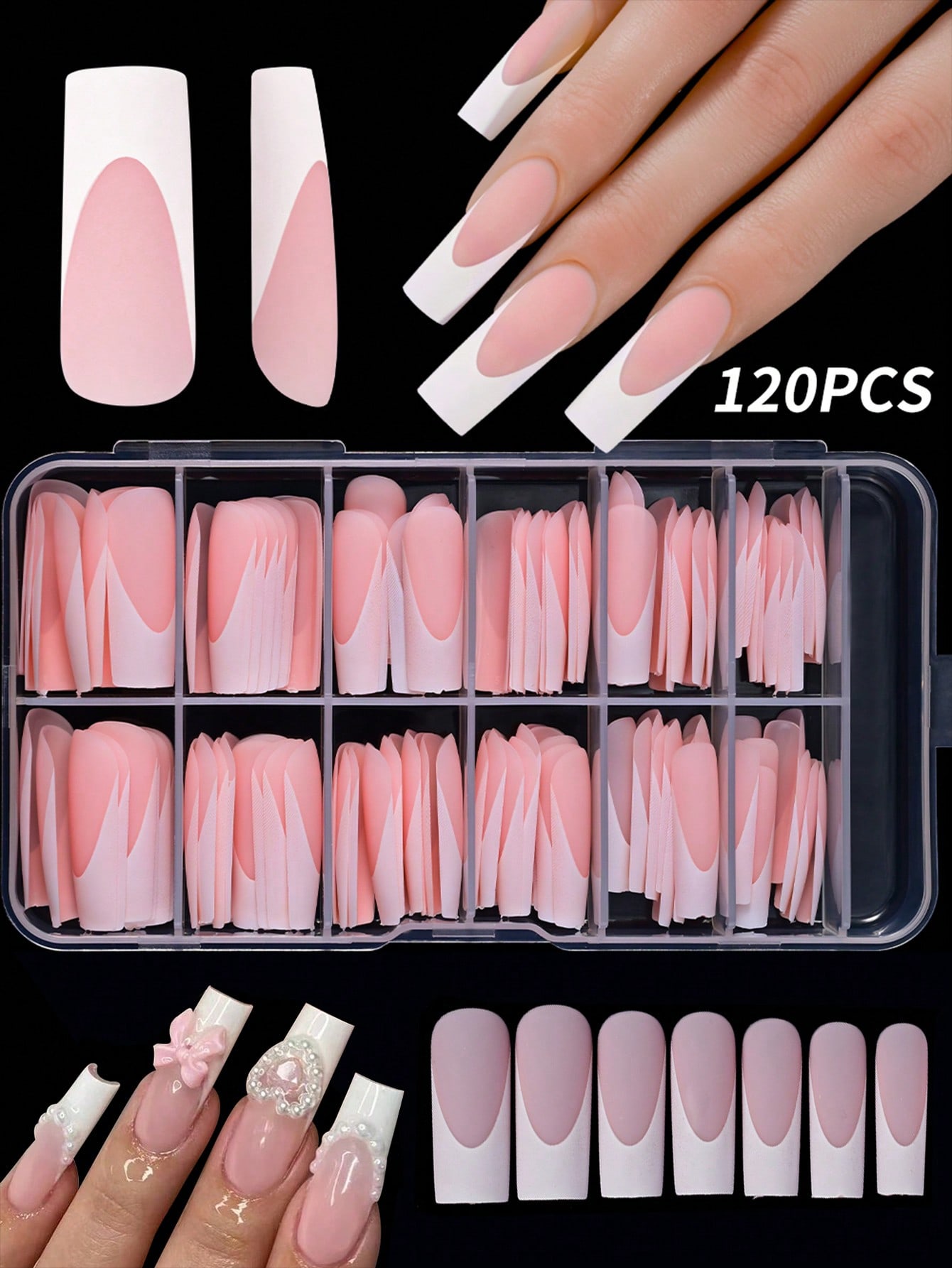 120pcs/Box Light Pink French F - огляд і ціна Nail Art Natural Pink