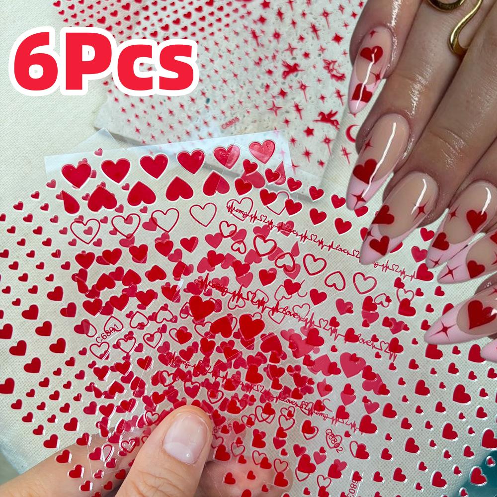 6Pcs/Set Red Love-Heart Valent - огляд і ціна Nail Art Valentine