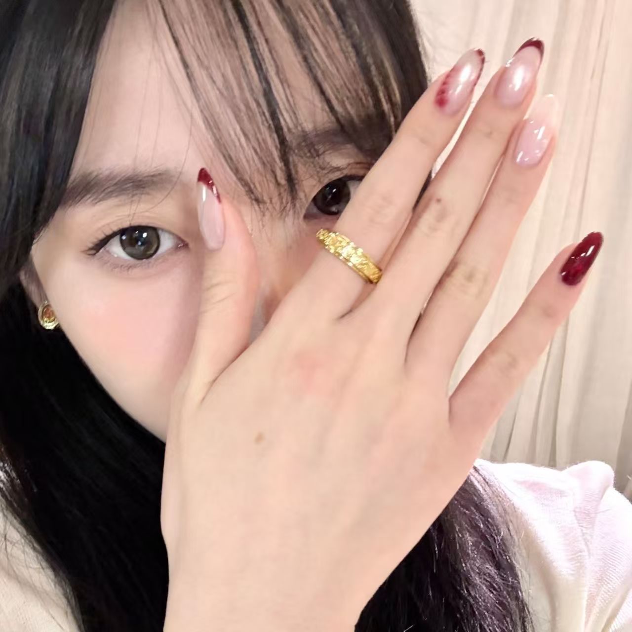 10pcs Handmade Oval Press On N - огляд і ціна Nail Art Red Wine Cat Eye