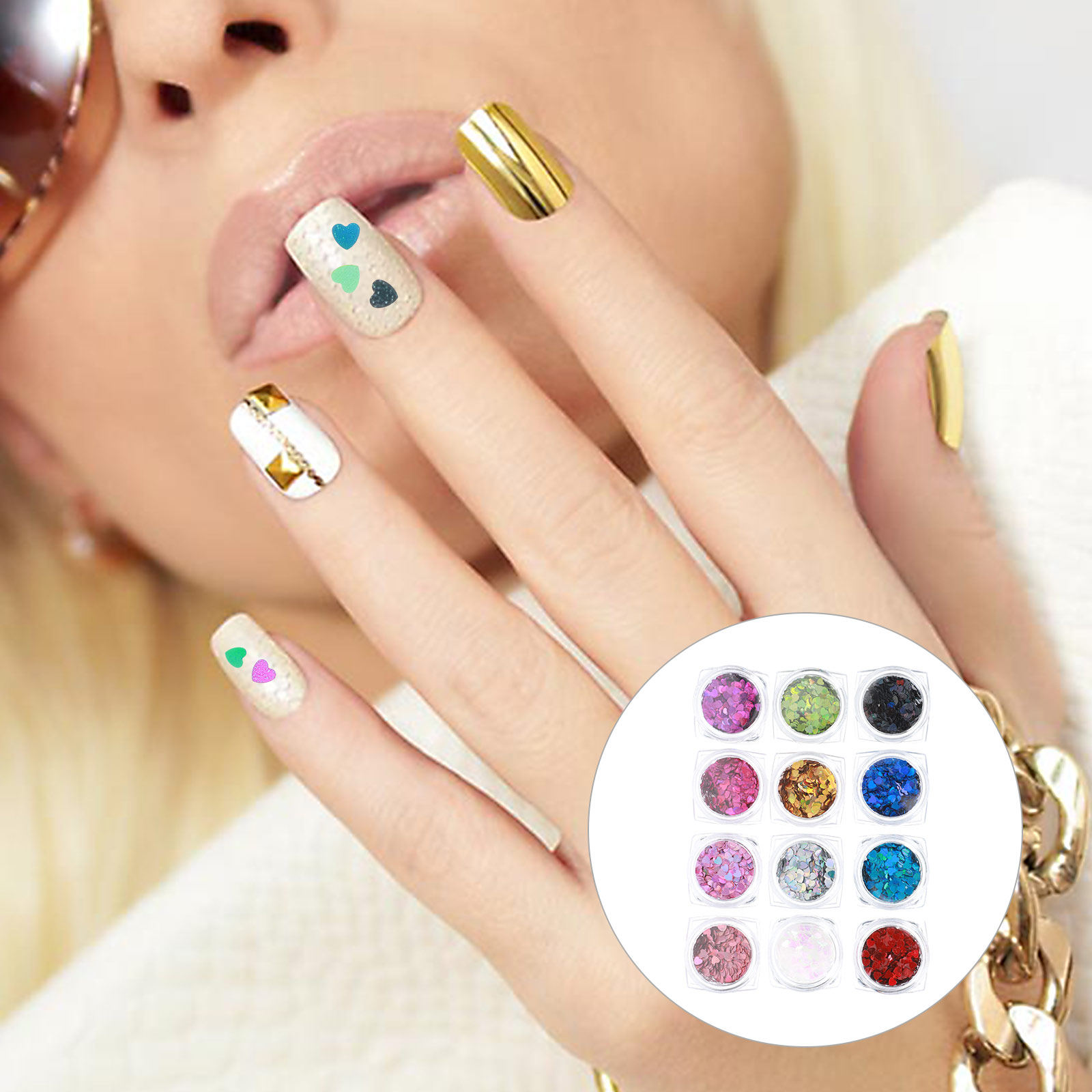 1Set Shinning Heart Nail Sequi - огляд і ціна Nail Art Valentine