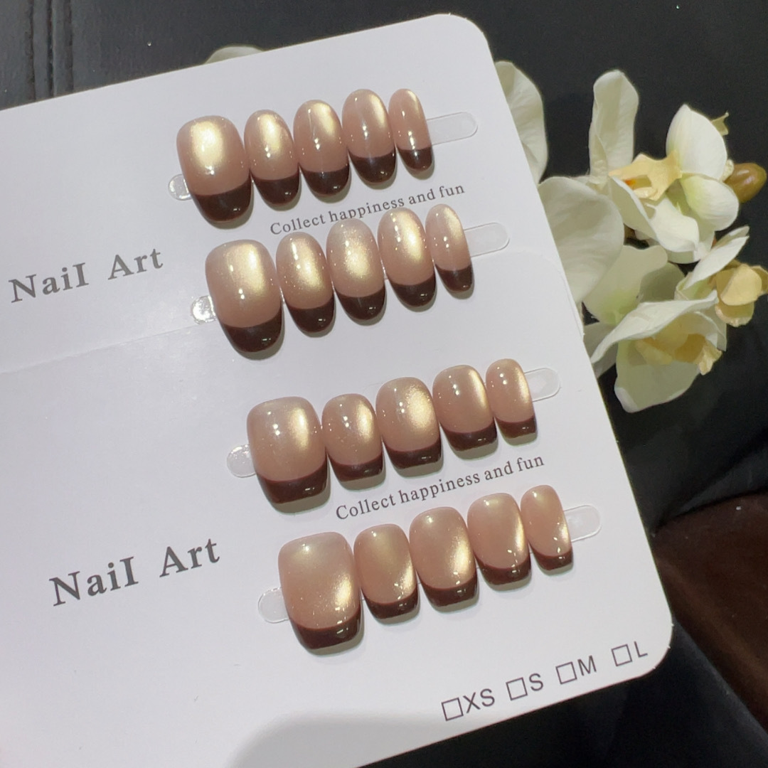 10pcs Short French Press on Na - огляд і ціна Nail Art Red Wine Cat Eye