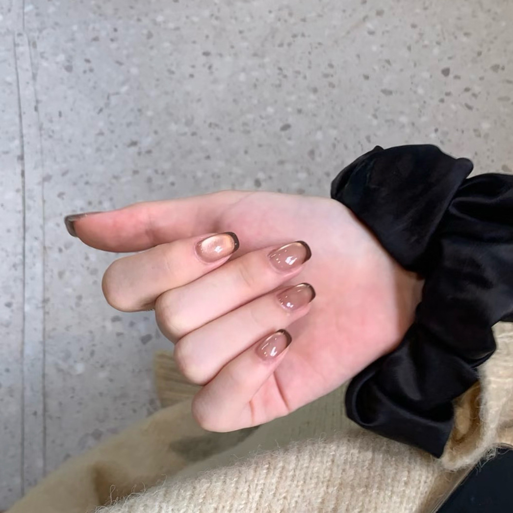 10pcs Short French Press on Na - огляд і ціна Nail Art Red Wine Cat Eye