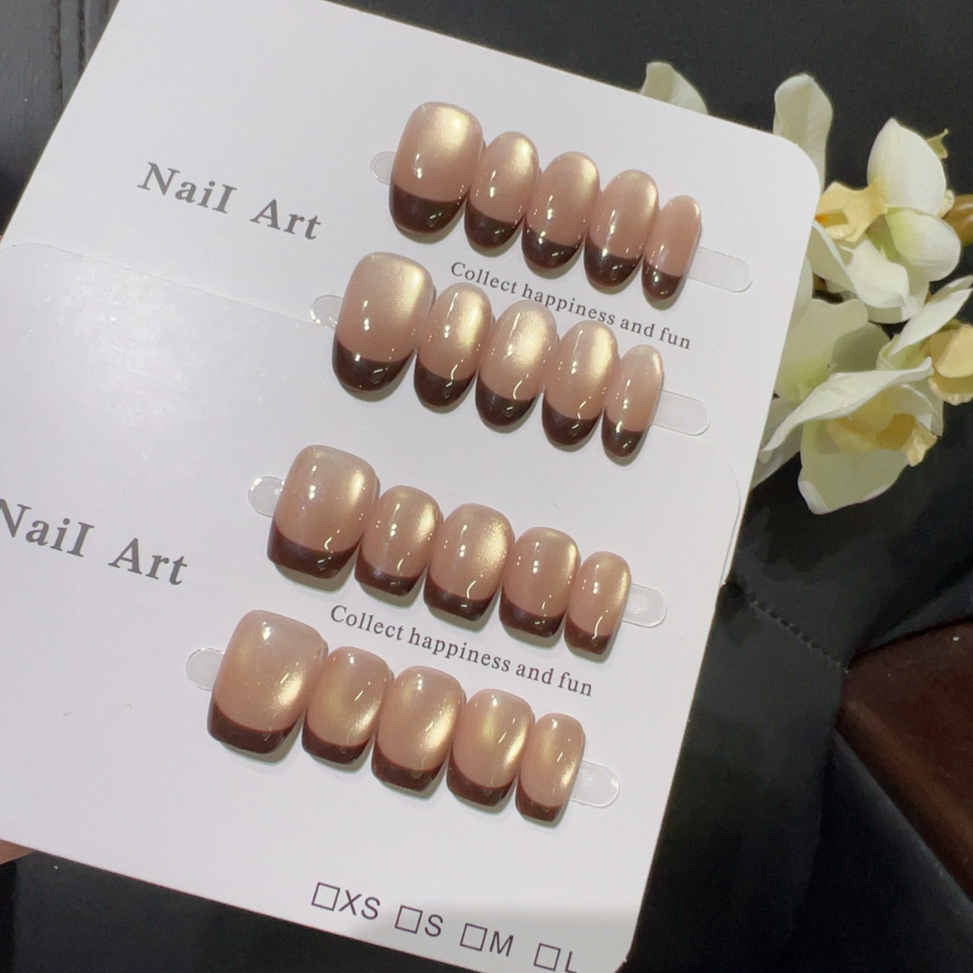 10pcs Short French Press on Na - огляд і ціна Nail Art Red Wine Cat Eye