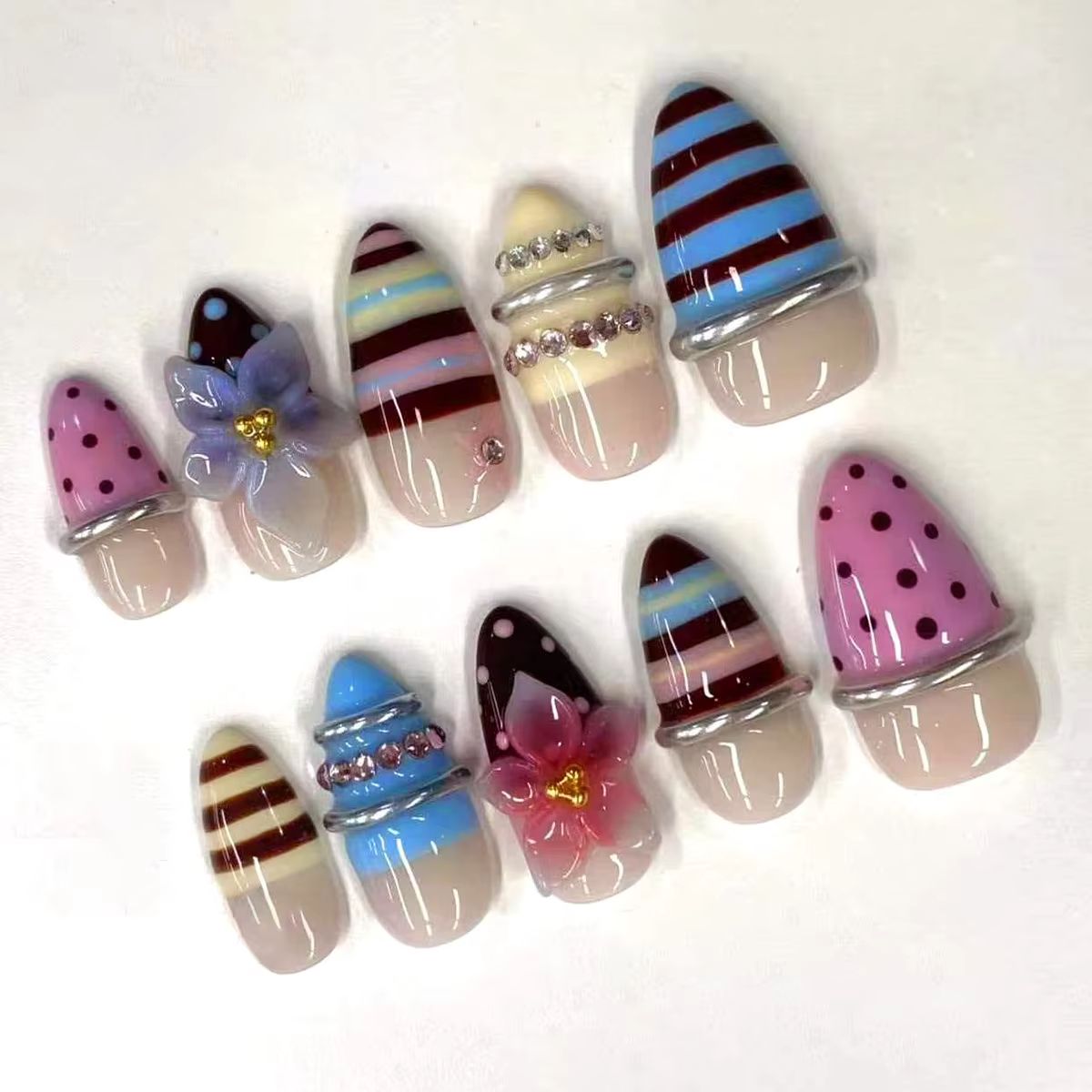 24Pcs Almond Press on Fake Nai - огляд і ціна Nail Art Red Wine Cat Eye